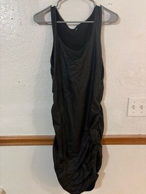 SHEIN Black Sleeveless Ruched Midi Dress (Pleather feel)